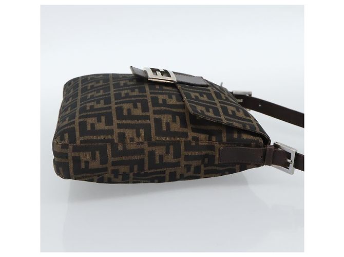 FENDI Zucca Canvas Mamma Baguette Shoulder Bag Black Brown Auth 184554A Marrone Nero - vista 4