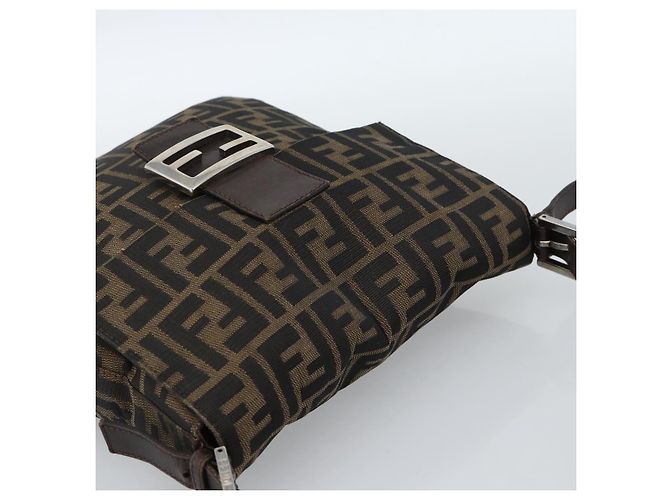 FENDI Zucca Canvas Mamma Baguette Shoulder Bag Black Brown Auth 184554A Marrone Nero - vista 6