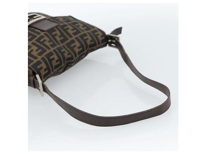 FENDI Zucca Canvas Mamma Baguette Shoulder Bag Black Brown Auth 184554A Marrone Nero - vista 7