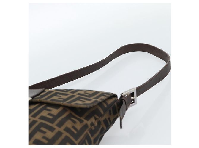 FENDI Zucca Canvas Mamma Baguette Shoulder Bag Black Brown Auth 184554A Marrone Nero - vista 8
