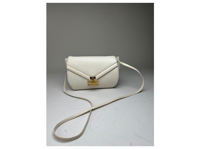Vintage Givenchy Schultertasche aus strukturierter Leder Weiß Gold - vista 13