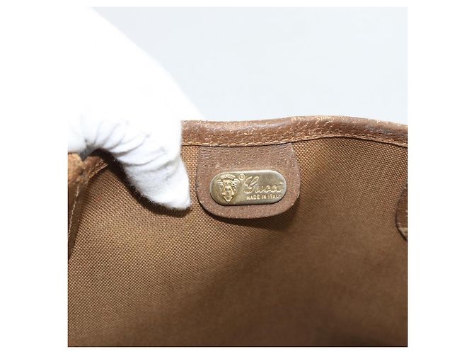 GUCCI GG Supreme Web Sherry Line Bag PVC Marrone Oro 002 904 0131 Auth ka4645 D'oro - vista 10