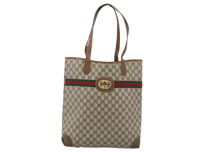 GUCCI GG Supreme Web Sherry Line Bag PVC Marrone Oro 002 904 0131 Auth ka4645 D'oro - vista 13