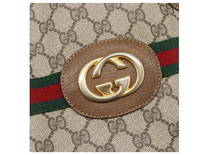 GUCCI GG Supreme Web Sherry Line Bag PVC Marrone Oro 002 904 0131 Auth ka4645 D'oro - vista 17