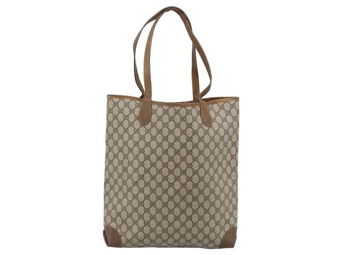 GUCCI GG Supreme Web Sherry Line Bag PVC Marrone Oro 002 904 0131 Auth ka4645 D'oro - vista 2