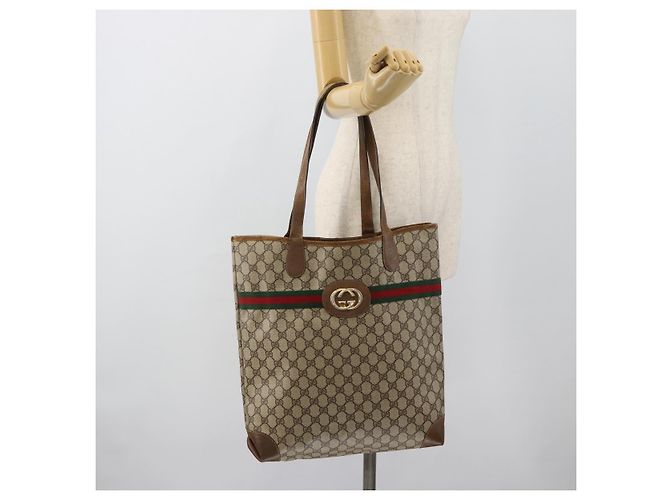 GUCCI GG Supreme Web Sherry Line Bag PVC Marrone Oro 002 904 0131 Auth ka4645 D'oro - vista 20