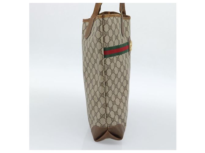 GUCCI GG Supreme Web Sherry Line Bag PVC Marrone Oro 002 904 0131 Auth ka4645 D'oro - vista 3
