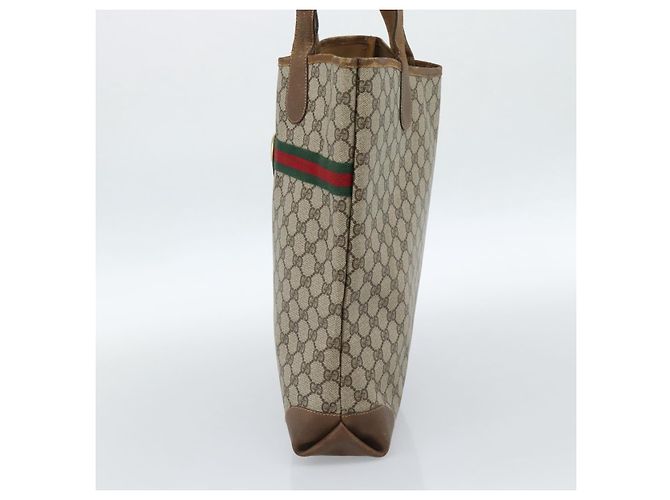GUCCI GG Supreme Web Sherry Line Bag PVC Marrone Oro 002 904 0131 Auth ka4645 D'oro - vista 4