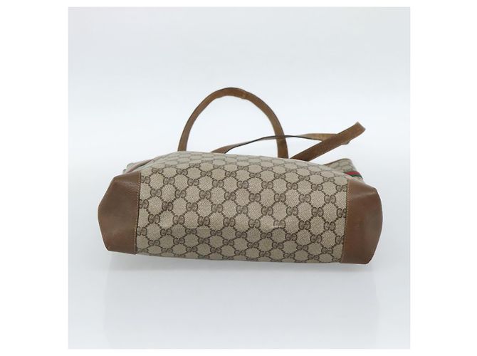 GUCCI GG Supreme Web Sherry Line Bag PVC Marrone Oro 002 904 0131 Auth ka4645 D'oro - vista 5