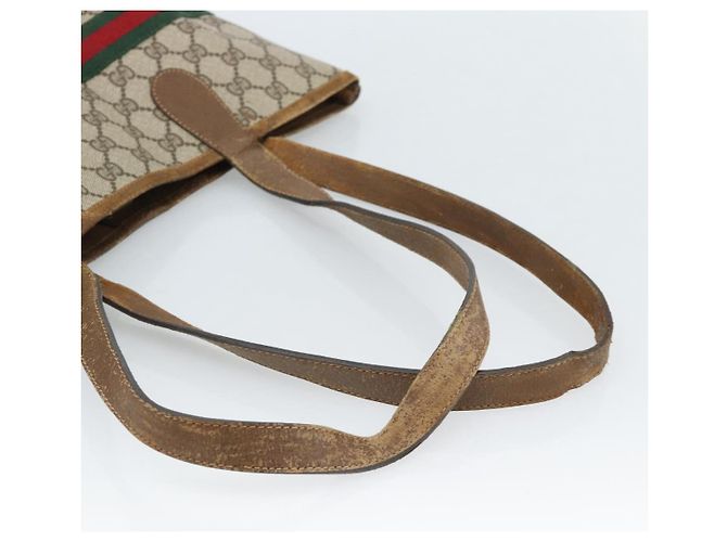 GUCCI GG Supreme Web Sherry Line Bag PVC Marrone Oro 002 904 0131 Auth ka4645 D'oro - vista 7