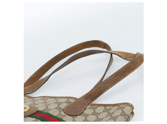 GUCCI GG Supreme Web Sherry Line Bag PVC Marrone Oro 002 904 0131 Auth ka4645 D'oro - vista 8