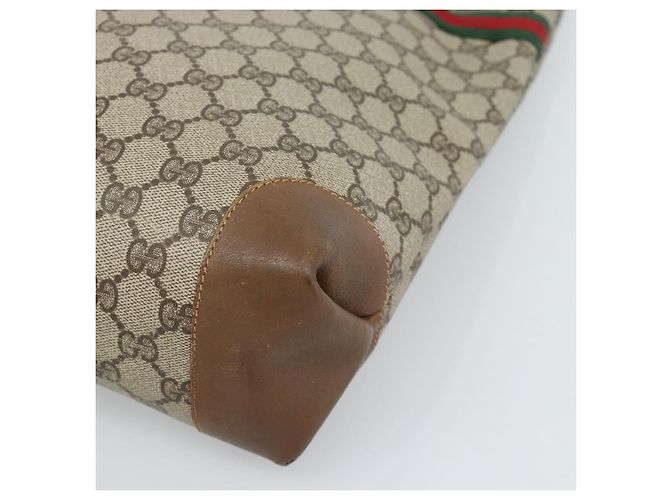 GUCCI GG Supreme Web Sherry Line Bag PVC Marrone Oro 002 904 0131 Auth ka4645 D'oro - vista 9