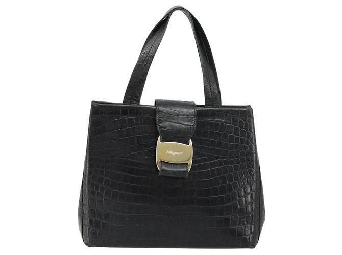 Borsa Salvatore Ferragamo Vala in Pelle Nera e Oro Auth 180858 Nero D'oro - vista 13