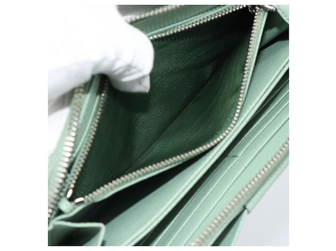 Cartera larga PRADA Ribbon de piel Saffiano Verde Plata Auth 182941SAM - vista 10