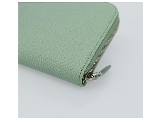 Cartera larga PRADA Ribbon de piel Saffiano Verde Plata Auth 182941SAM - vista 15