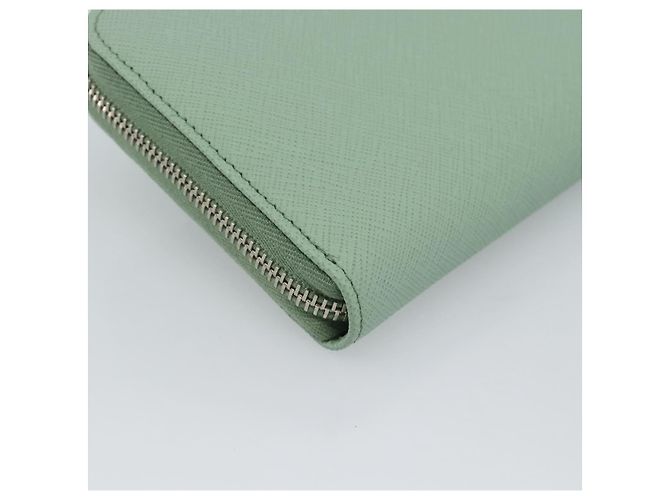Cartera larga PRADA Ribbon de piel Saffiano Verde Plata Auth 182941SAM - vista 16