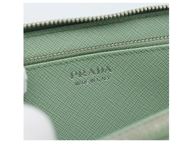 Cartera larga PRADA Ribbon de piel Saffiano Verde Plata Auth 182941SAM - vista 18