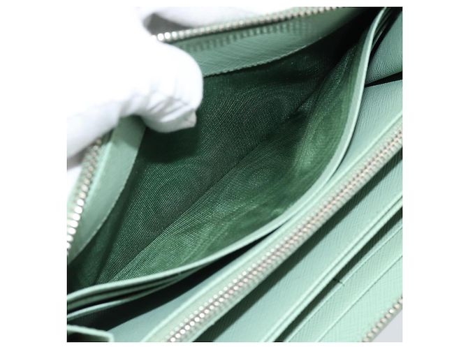 Cartera larga PRADA Ribbon de piel Saffiano Verde Plata Auth 182941SAM - vista 19