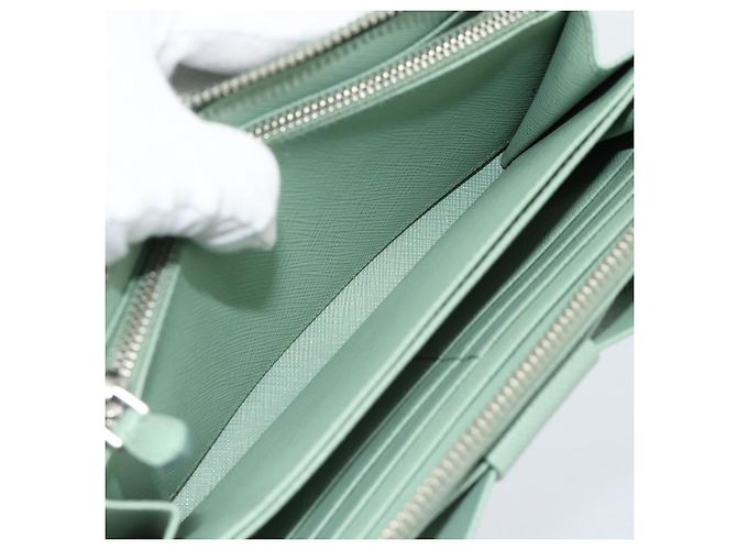 Cartera larga PRADA Ribbon de piel Saffiano Verde Plata Auth 182941SAM - vista 21