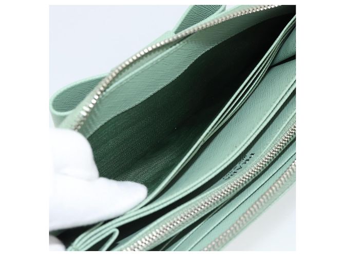 Cartera larga PRADA Ribbon de piel Saffiano Verde Plata Auth 182941SAM - vista 24