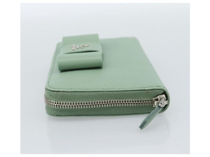 Cartera larga PRADA Ribbon de piel Saffiano Verde Plata Auth 182941SAM - vista 3