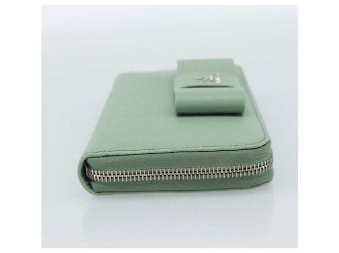 Cartera larga PRADA Ribbon de piel Saffiano Verde Plata Auth 182941SAM - vista 4