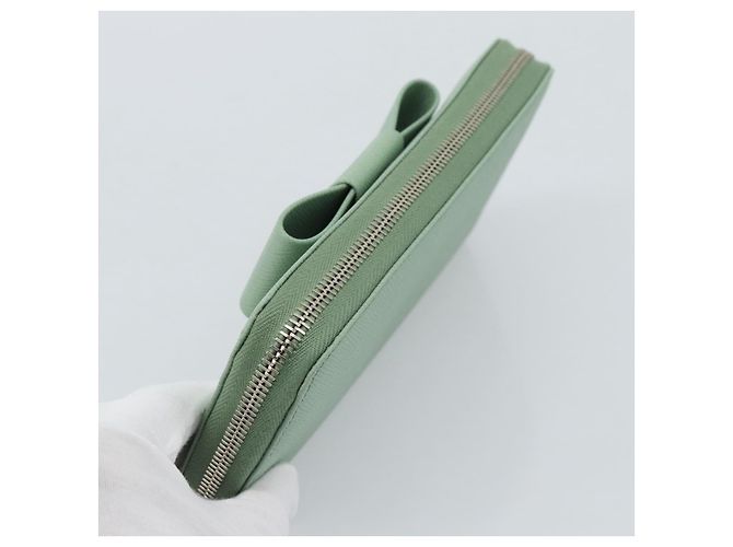 Cartera larga PRADA Ribbon de piel Saffiano Verde Plata Auth 182941SAM - vista 5