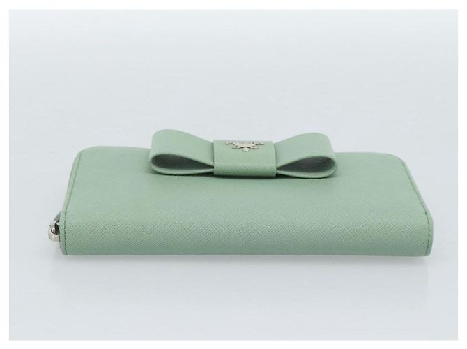Cartera larga PRADA Ribbon de piel Saffiano Verde Plata Auth 182941SAM - vista 6