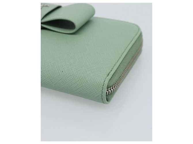 Cartera larga PRADA Ribbon de piel Saffiano Verde Plata Auth 182941SAM - vista 7