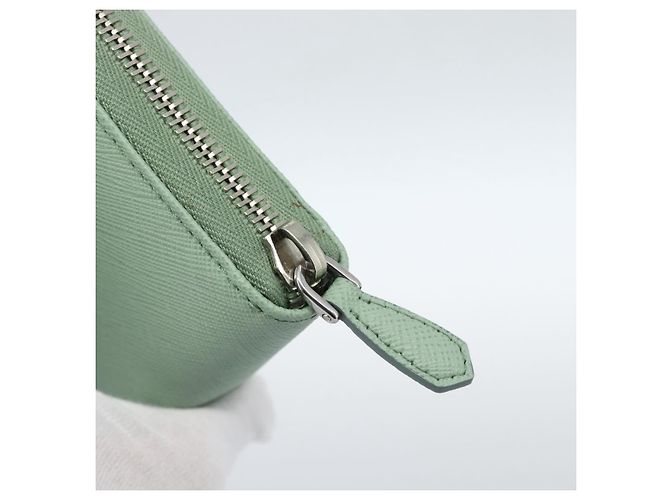 Cartera larga PRADA Ribbon de piel Saffiano Verde Plata Auth 182941SAM - vista 8