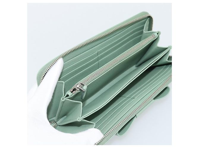 Cartera larga PRADA Ribbon de piel Saffiano Verde Plata Auth 182941SAM - vista 9