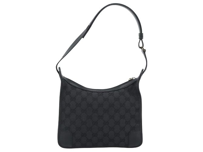 Borsa a Spalla GUCCI GG Canvas Nera Oro Auth 182901A Nero D'oro - vista 2