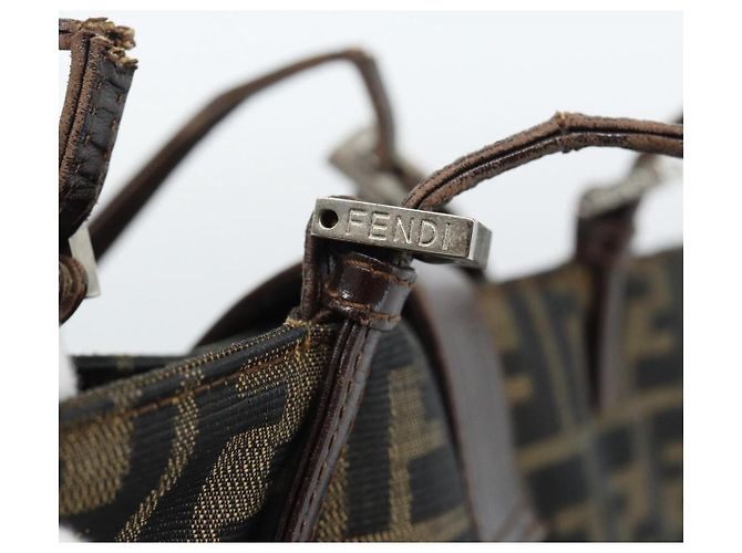 FENDI Zucca Canvas Mamma Baguette Tote Bag Black Brown Auth 183898 Marrone Nero - vista 10