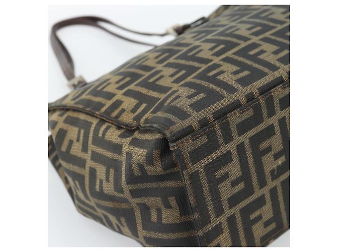 FENDI Zucca Canvas Mamma Baguette Tote Bag Black Brown Auth 183898 Marrone Nero - vista 17