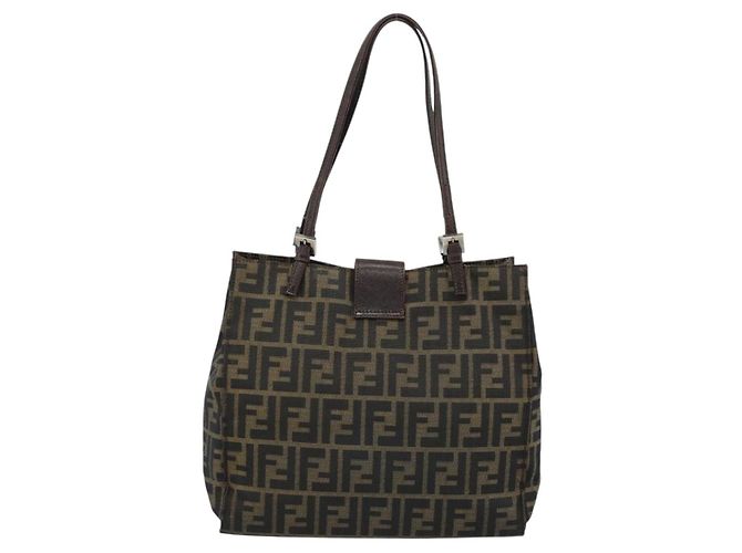 FENDI Zucca Canvas Mamma Baguette Tote Bag Black Brown Auth 183898 Marrone Nero - vista 2