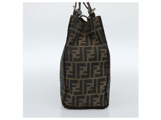 FENDI Zucca Canvas Mamma Baguette Tote Bag Black Brown Auth 183898 Marrone Nero - vista 3