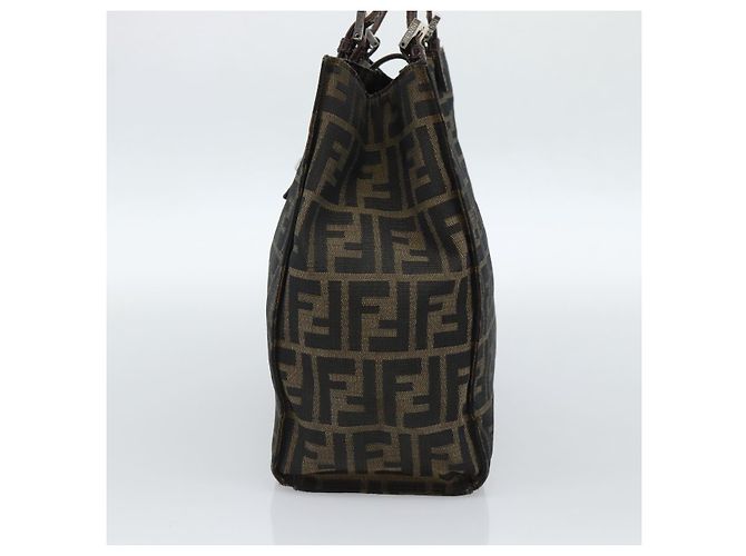 FENDI Zucca Canvas Mamma Baguette Tote Bag Black Brown Auth 183898 Marrone Nero - vista 4