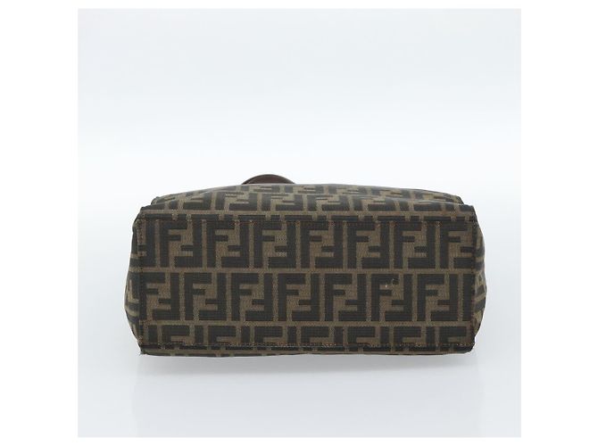 FENDI Zucca Canvas Mamma Baguette Tote Bag Black Brown Auth 183898 Marrone Nero - vista 5