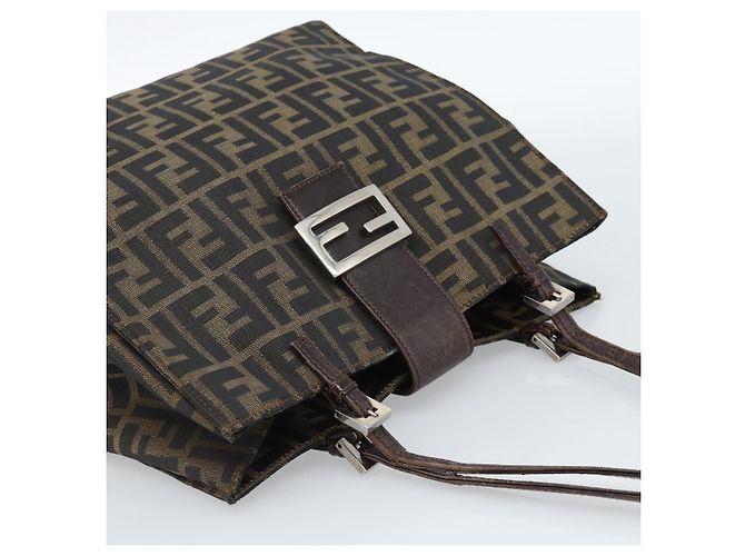 FENDI Zucca Canvas Mamma Baguette Tote Bag Black Brown Auth 183898 Marrone Nero - vista 6