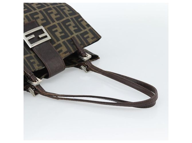 FENDI Zucca Canvas Mamma Baguette Tote Bag Black Brown Auth 183898 Marrone Nero - vista 7