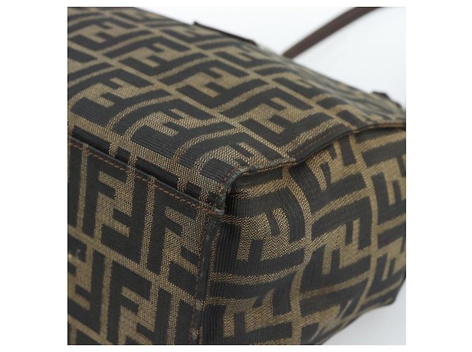 FENDI Zucca Canvas Mamma Baguette Tote Bag Black Brown Auth 183898 Marrone Nero - vista 8