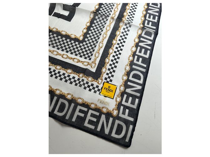 Sciarpa in seta vintage Fendi stampa logo a catena Nero Oro - vista 2