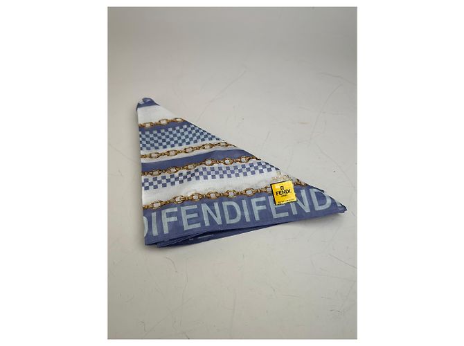 Sciarpa in seta vintage Fendi FF Logo blu bianco oro - vista 6