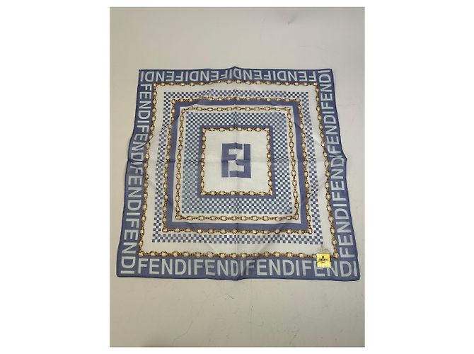 Sciarpa in seta vintage Fendi FF Logo blu bianco oro - vista 7