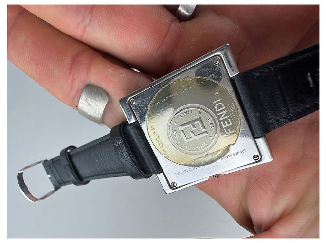 Orologio Vintage Fendi con Cinturino in Pelle Nero Argento - vista 7