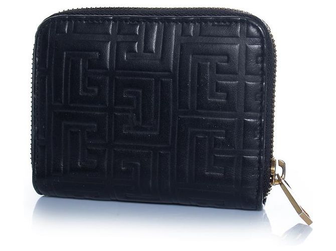 Balmain, black leather zip around wallet - view 2