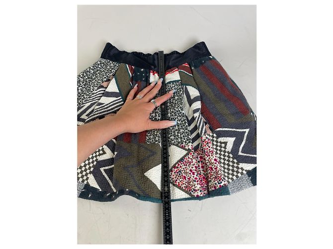 Chloé Gonna in cotone patchwork vintage Chloe Blu navy Rosso Verde Bianco - vista 12