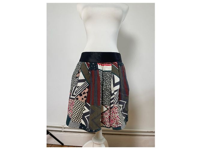 Chloé Gonna in cotone patchwork vintage Chloe Blu navy Rosso Verde Bianco - vista 13