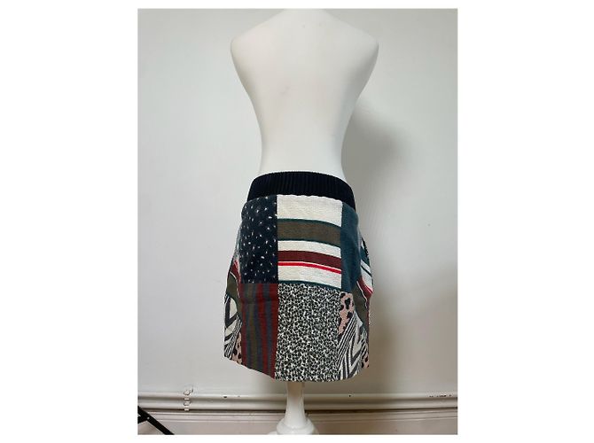 Chloé Gonna in cotone patchwork vintage Chloe Blu navy Rosso Verde Bianco - vista 14