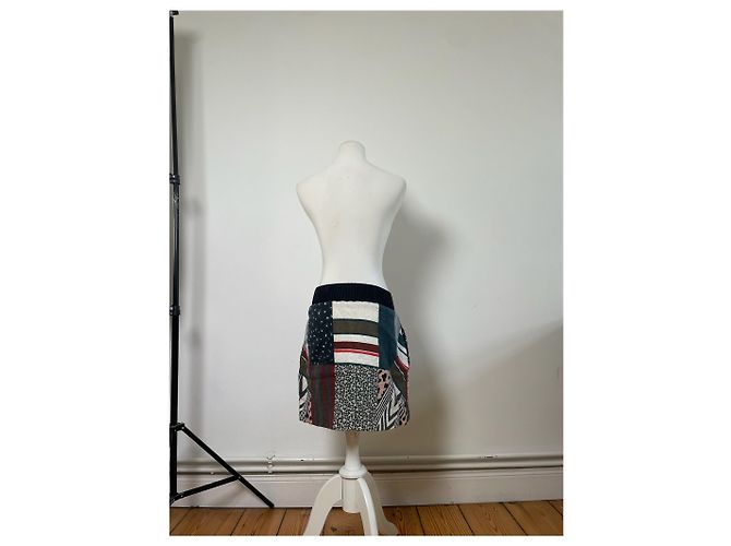 Chloé Gonna in cotone patchwork vintage Chloe Blu navy Rosso Verde Bianco - vista 3